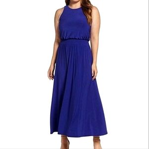 Vince Camuto Maxi Gown | High Neck Smocked Waist | Electric Cobalt Blue | Size 8